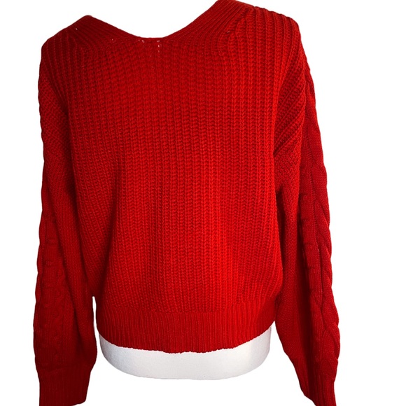 Jessica Simpson Red Sweater L Button Up V neck crop style - Picture 4 of 6